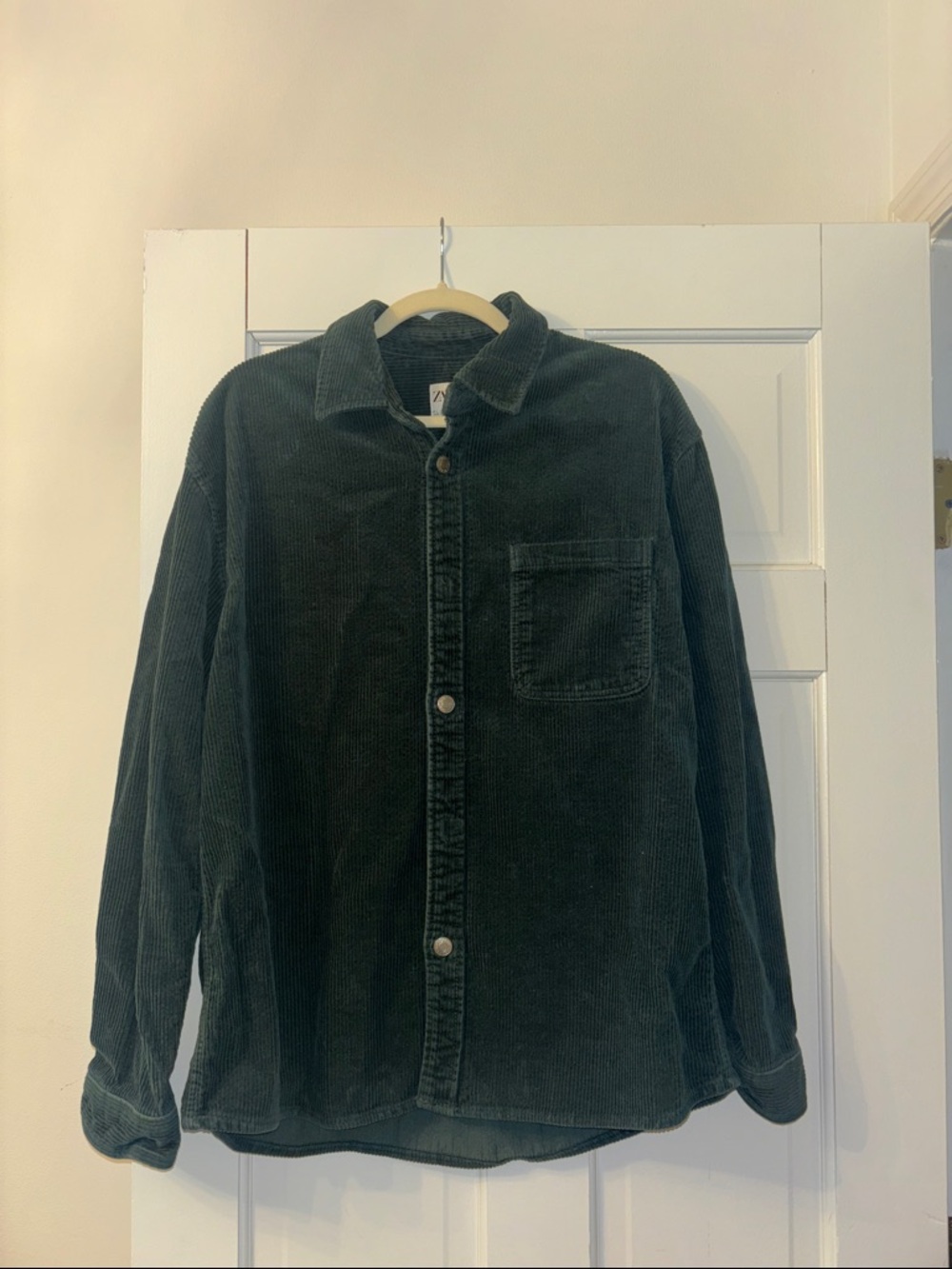 ZARA Men's Dark Green Corduroy Button-Up Shirt Jacket